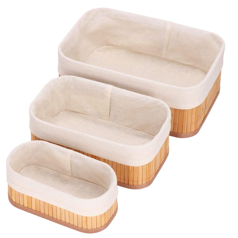 Set 3 cutii organizatoare din bambus, diverse dimensiuni, maro