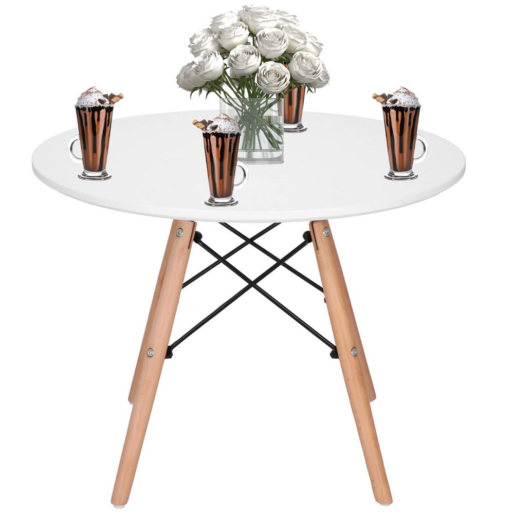 Masa de cafea, rotunda, diametru 60 cm, inaltime 45 cm, Blat MDF, Picioare lemn, Alb