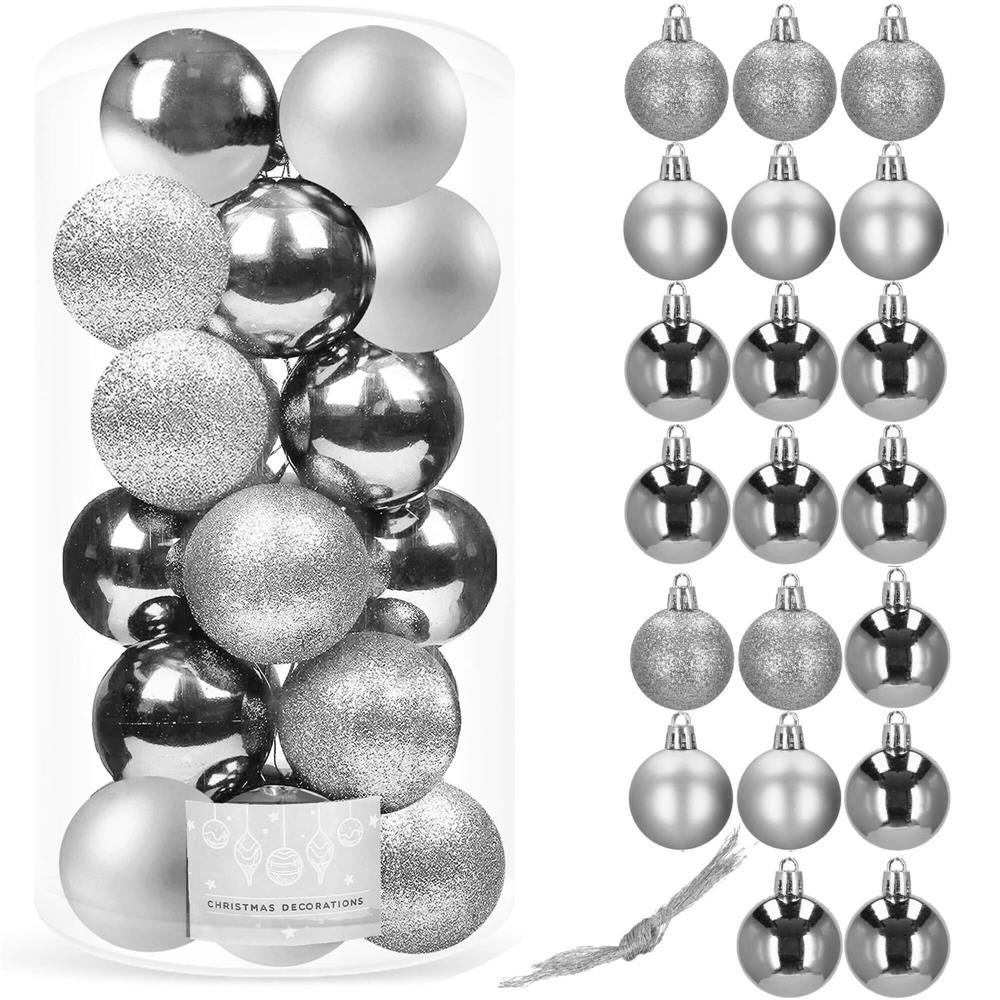 Set globuri de Craciun, 20 bucati, 3 modele, 4cm, argintiu