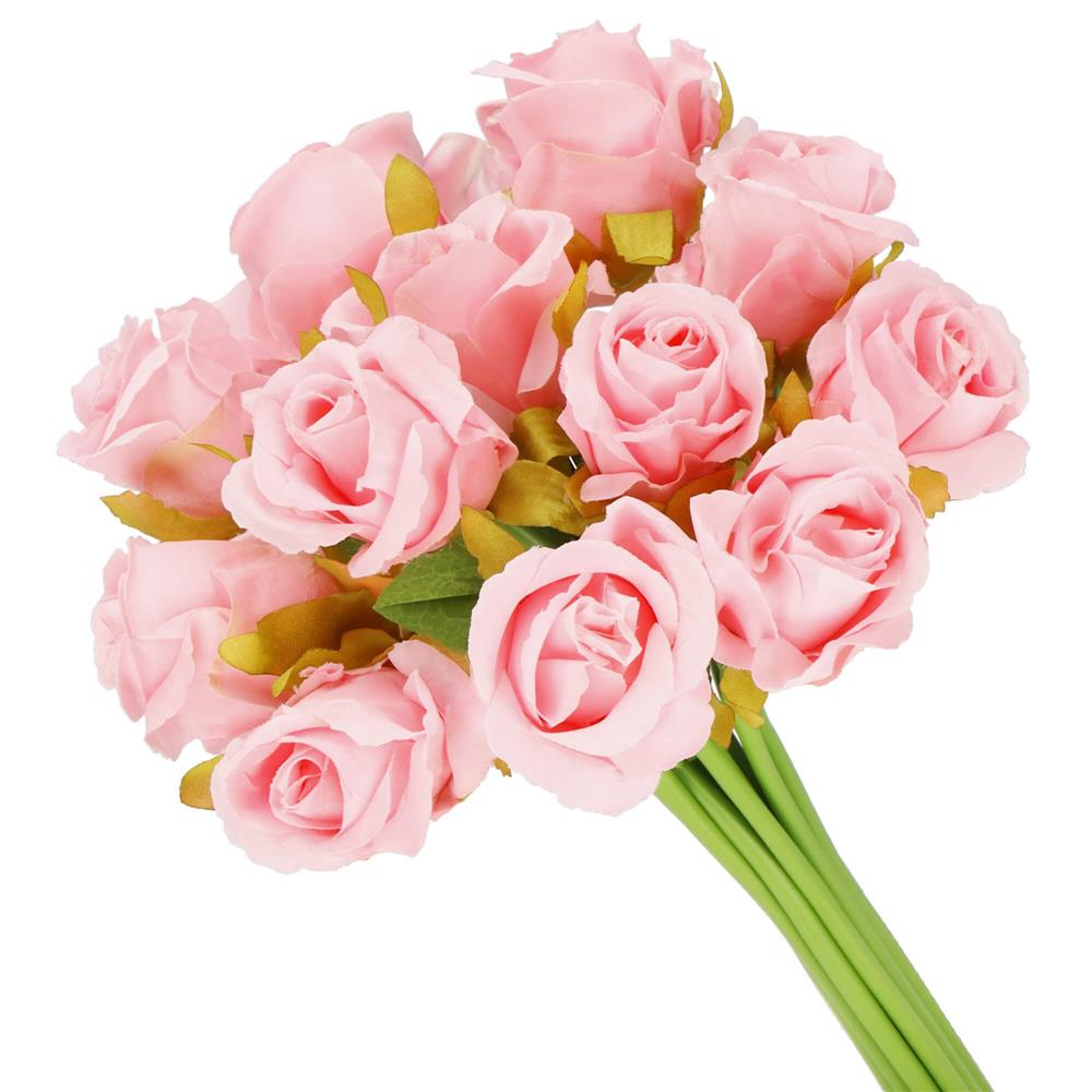 Buchet de flori artificiale din poliester, 12 fire trandafiri, 26cm, roz - 4