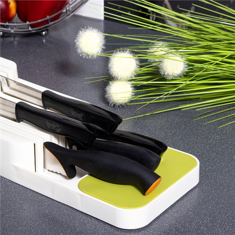 Organizator cutite pentru sertar, 9 compartimente, 40x14cm, alb