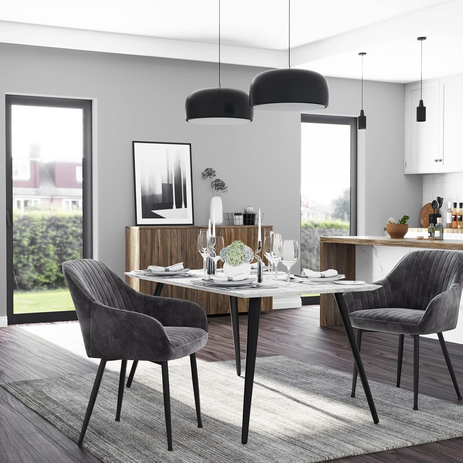 SONGMICS Scaun living tapitat din catifea cu cotiere, sarcina 110 kg, 63x60x85 cm, gri - 4