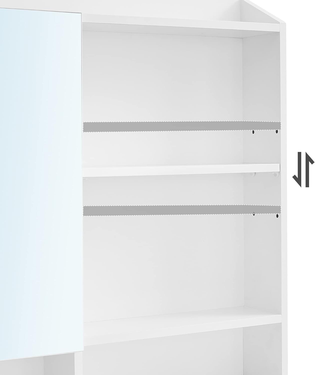 Masuta de toaleta cu oglinda, rafturi reglabile si sertar pentru cosmetice, 70x40x136cm, alb