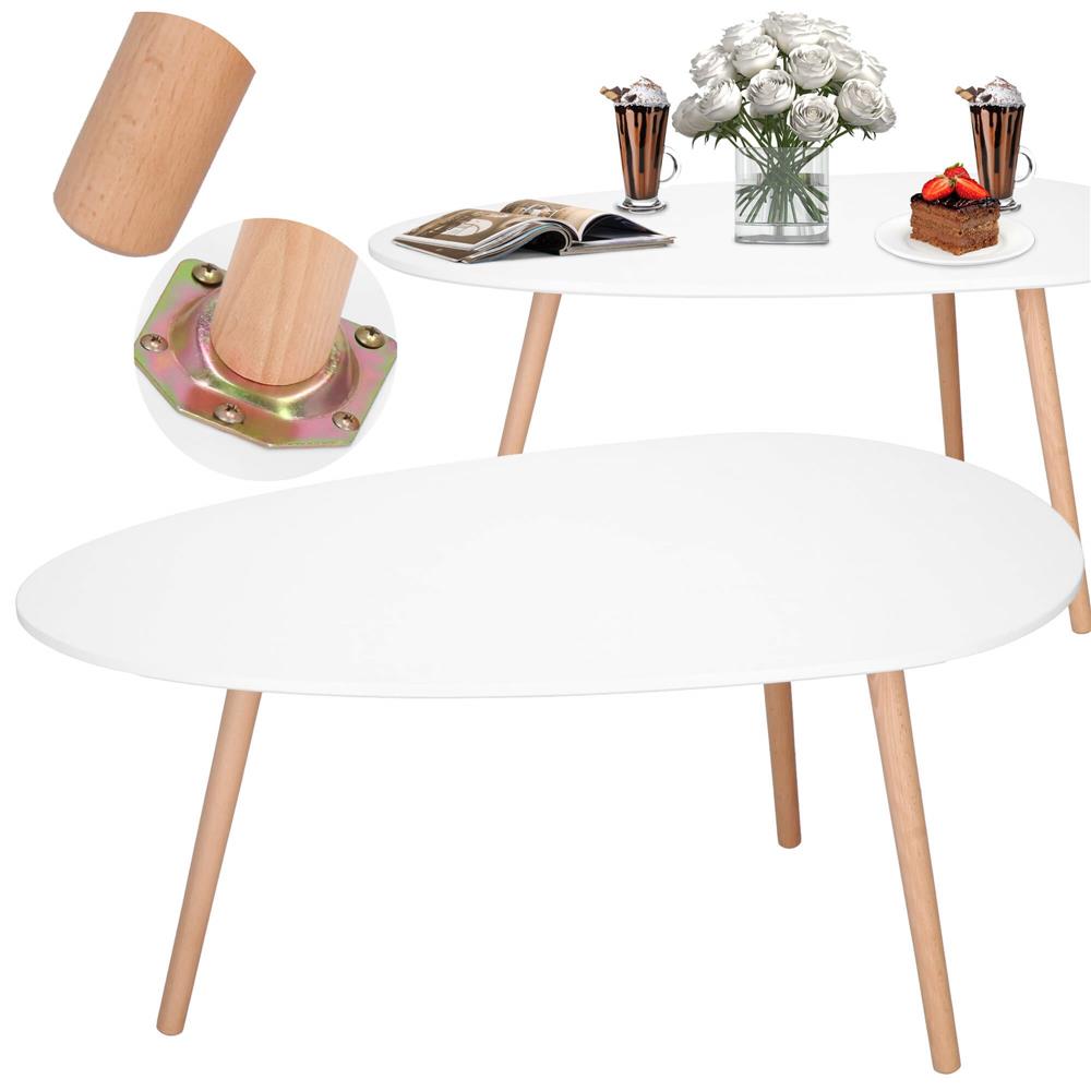 Masa de cafea, ovala, blat 100x50 cm, inaltime 48 cm, Blat MDF, Picioare lemn, Alb