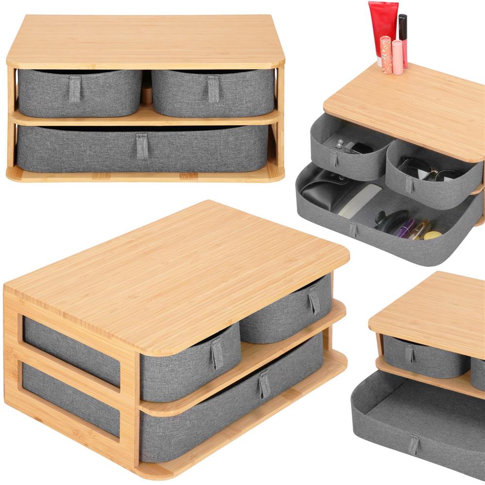 Cutie organizare din bambus, cu 3 sertare detasabile, 16x36x23cm, maro