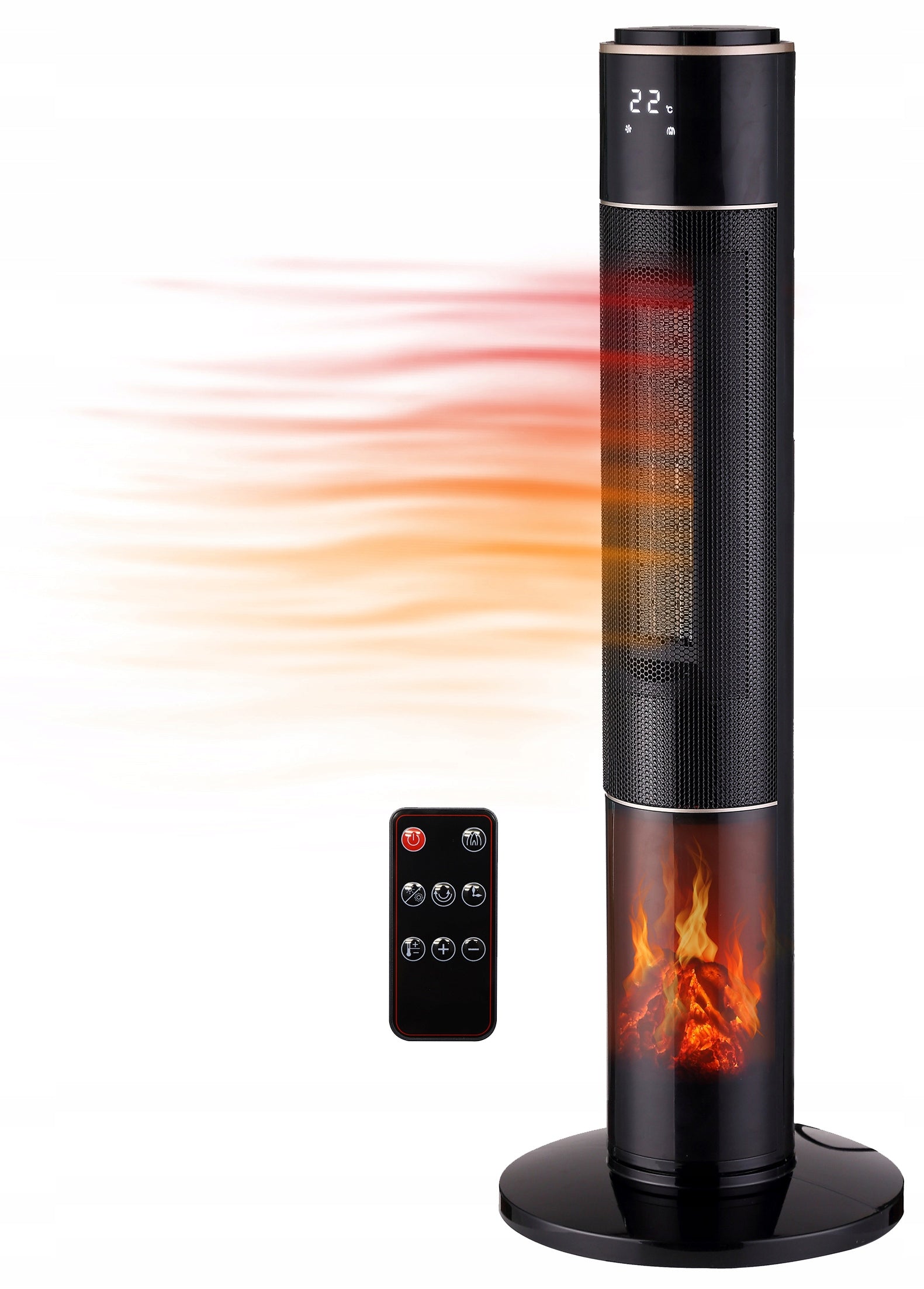 Semineu electric, 2000W, 2 trepte, cu termostat si telecomanda, timer, dispay LED