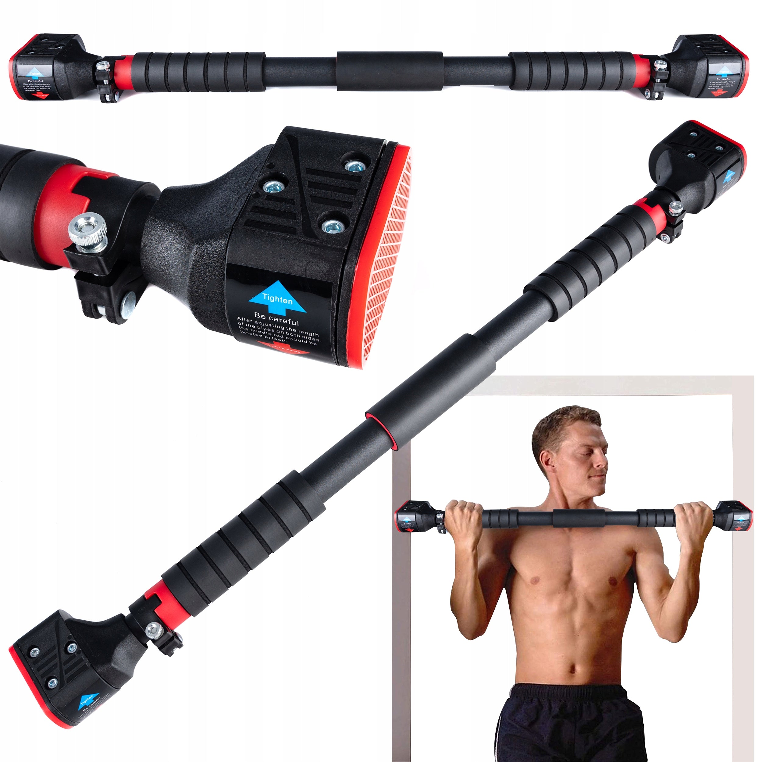 Bara tractiuni telescopica pentru usa, din otel cu capete cauciuc, lungime 72-110 cm