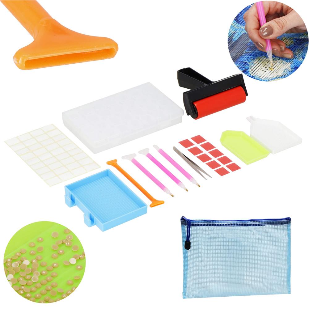 Set de accesorii pentru broderie cu diamante 5D, 22 piese, cu geanta depozitare