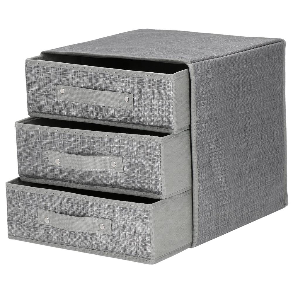 Organizator dulap tip lada cu 3 sertare, Sersimo, textil, gri