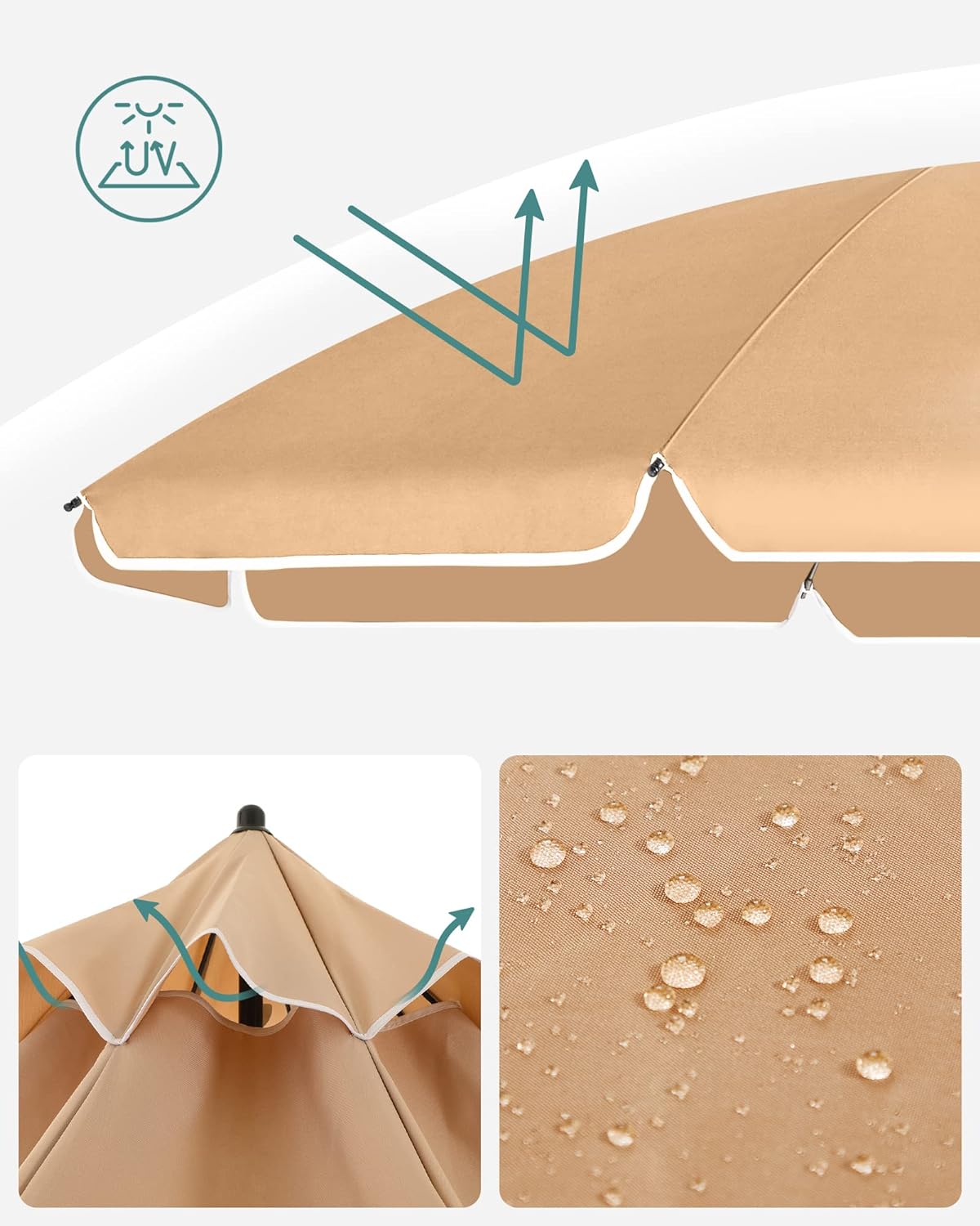 SONGMICS Umbrela terasa gradina sau plaja, cu inclinare, husa, diametru 200cm, taupe - 6