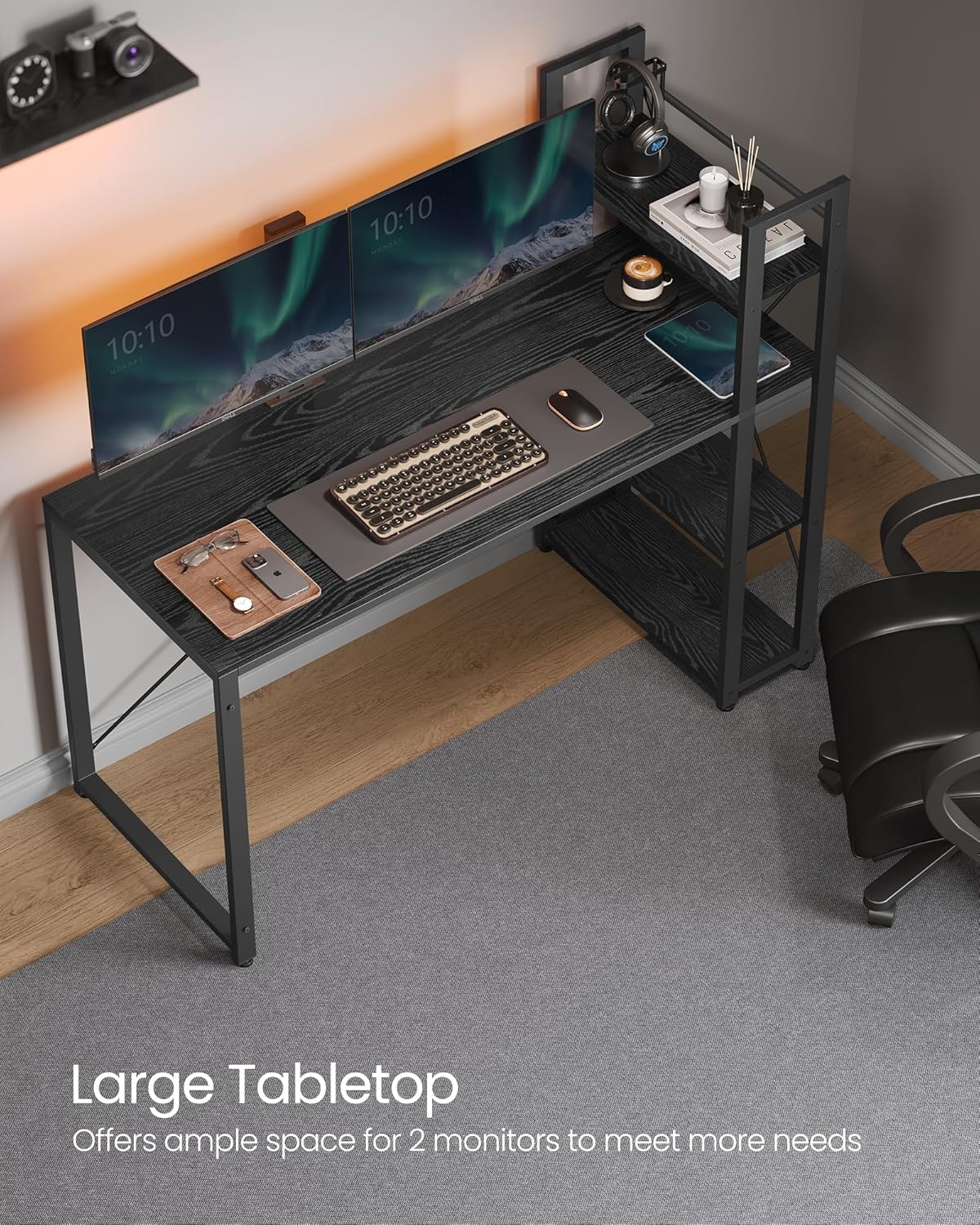 VASAGLE Birou cu raft lateral, montare stanga sau dreapta, industrial, 60x132x119 cm, negru - 4