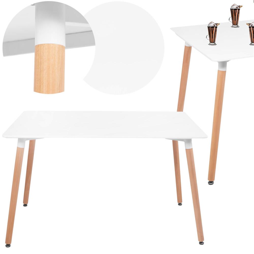 Masa dining bucatarie, dreptunghiulara, 120x80x74 cm, Blat MDF, Picioare lemn, Alb - 4