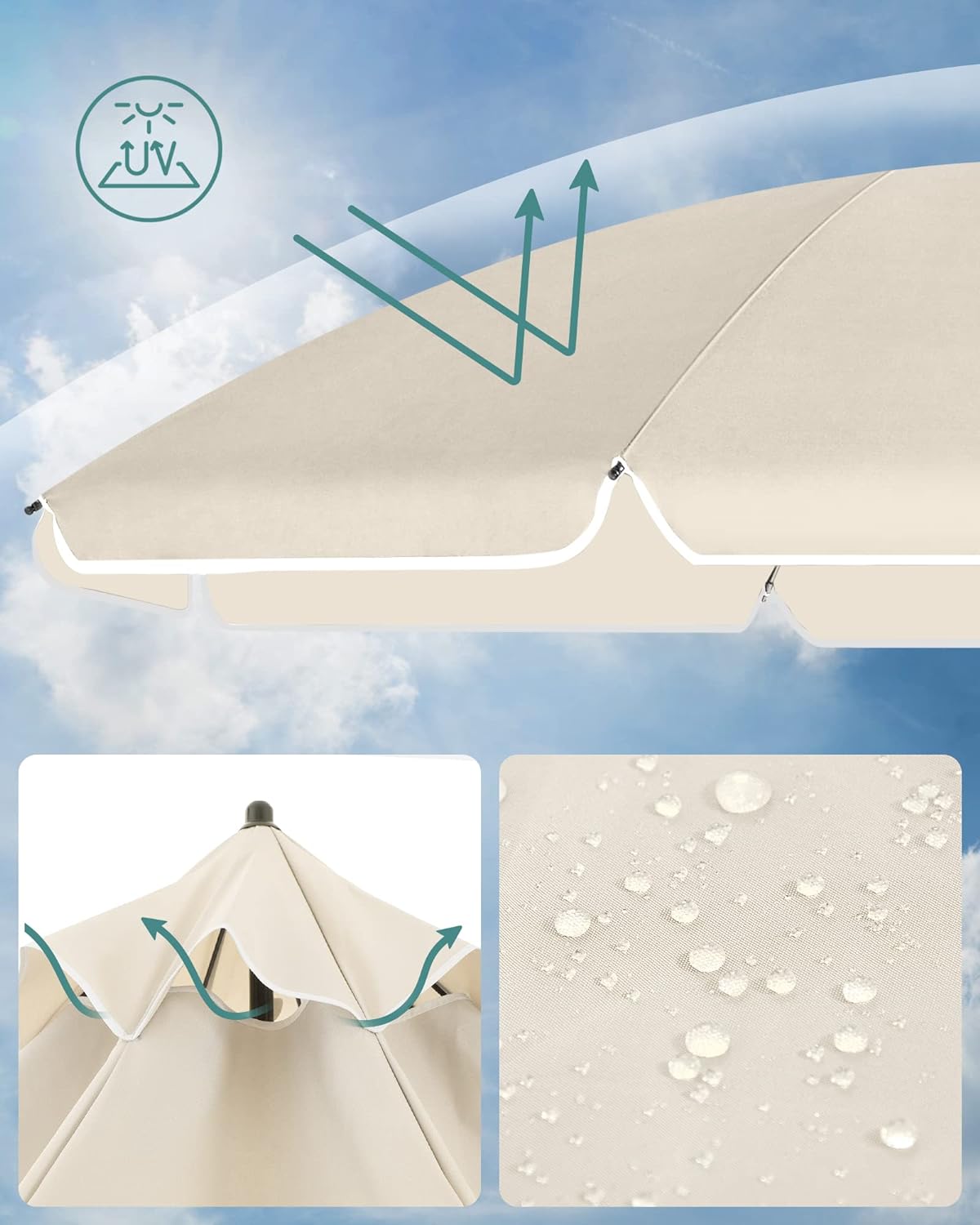 SONGMICS Umbrela terasa gradina sau plaja, cu inclinare, husa, diametru 200cm, bej