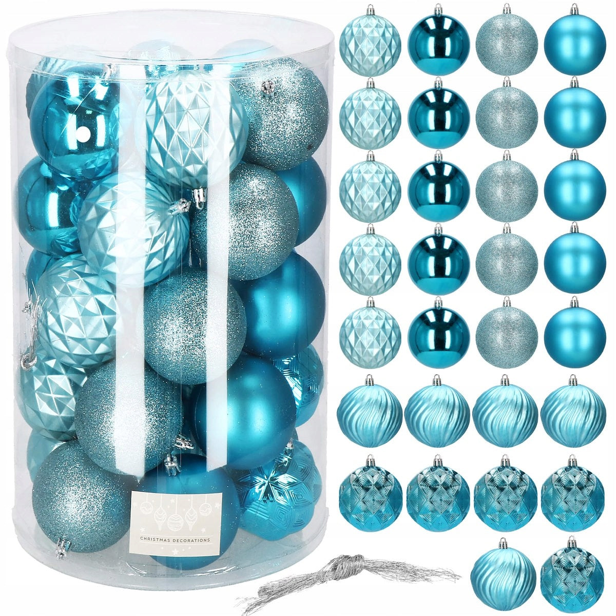 Set globuri de Craciun, 30 bucati, 6 modele, 8cm, albastru