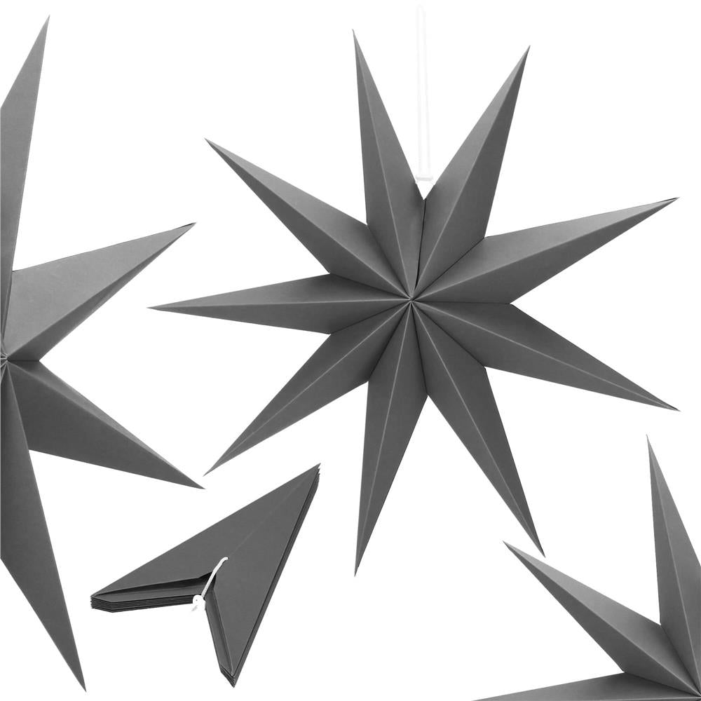 Stea decorativa 3D din hartie, cu 9 colturi, 60cm, argintie
