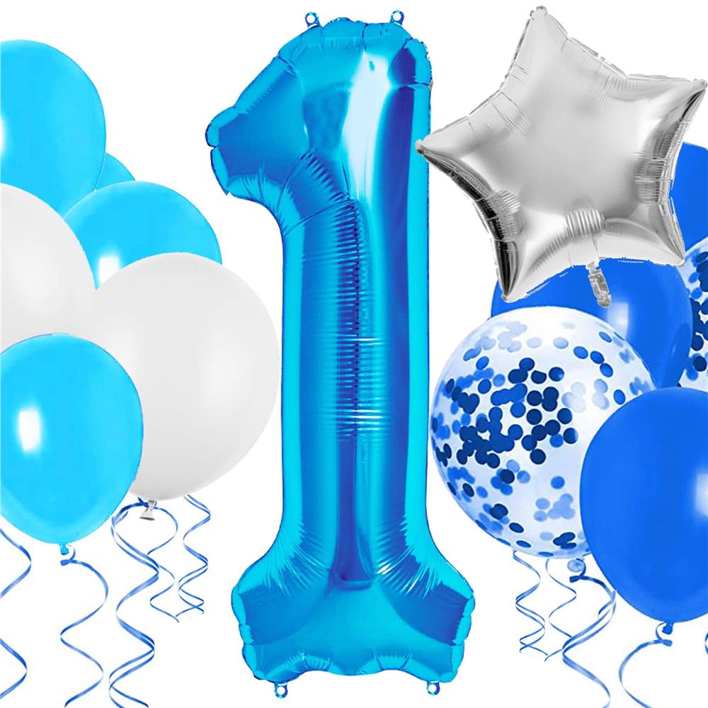 Set 15 baloane si decoratiuni Aniversare 1 An, baiat, albastru