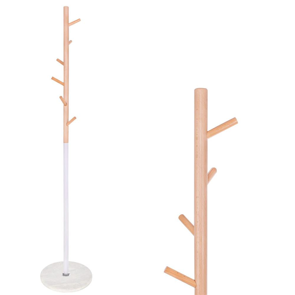 Cuier tip pom din metal, baza marmura, 6 agatatoare, 172cm, alb si maro