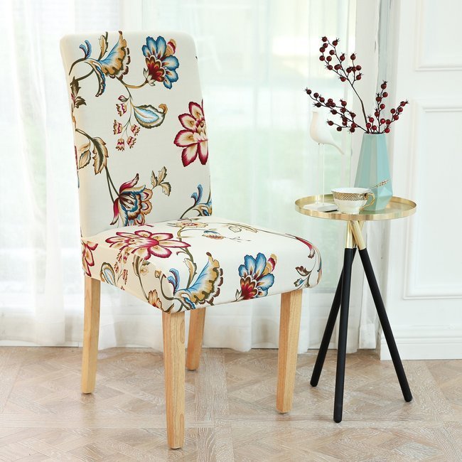Husa universala pentru scaun, marime universala, poliester si spandex, 45 x 60 cm, bej floral