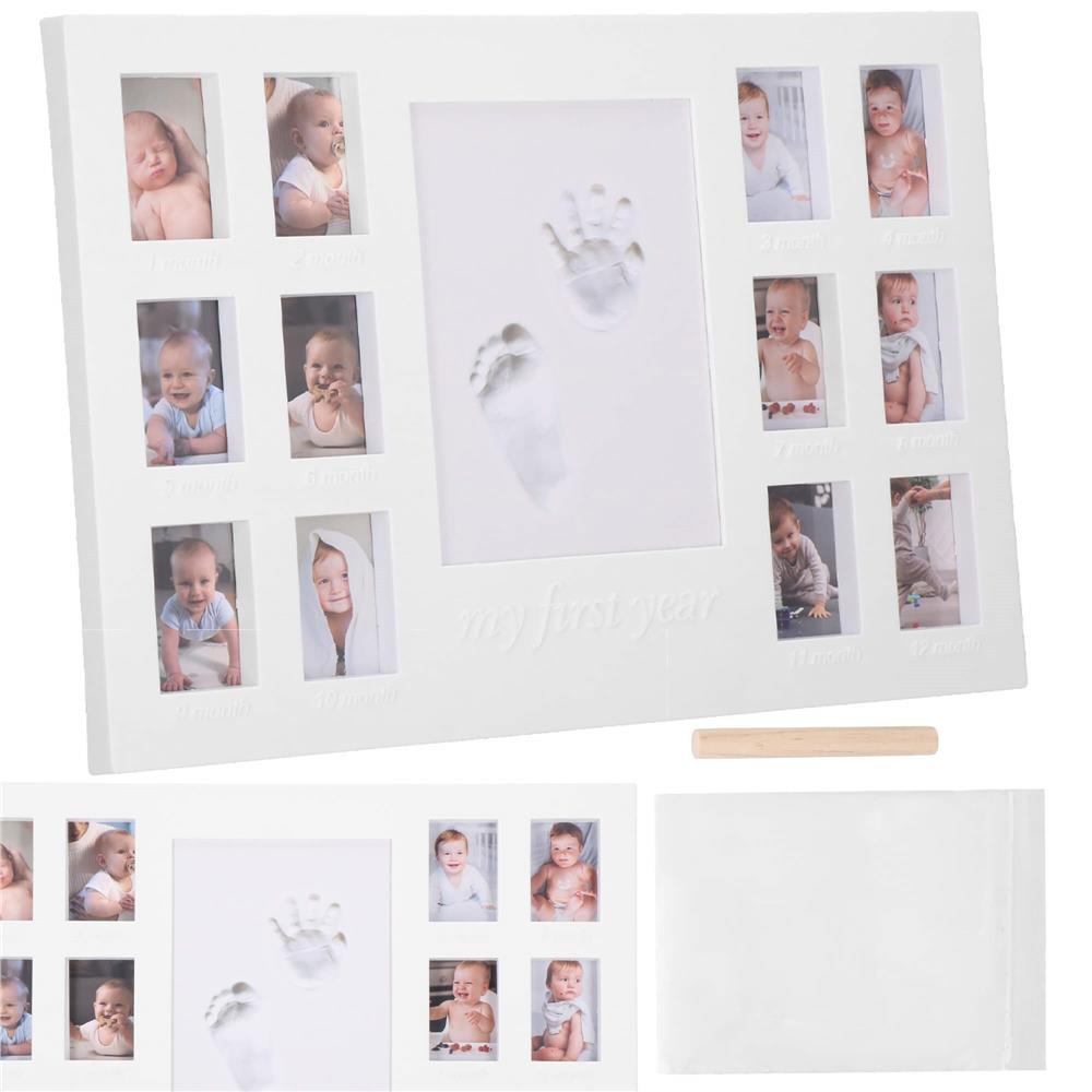 Kit amprenta mulaj manuta sau piciorus bebe si rama foto, 24x37cm, alb