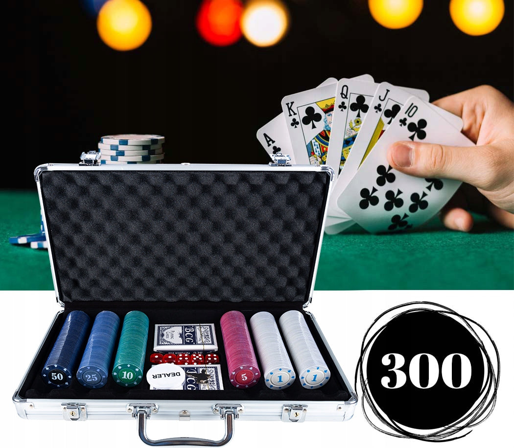 (DL) Set de Poker Complex cu 300 de jetoane, 2 seturi carti, 5 zaruri, in servieta aluminiu - 4
