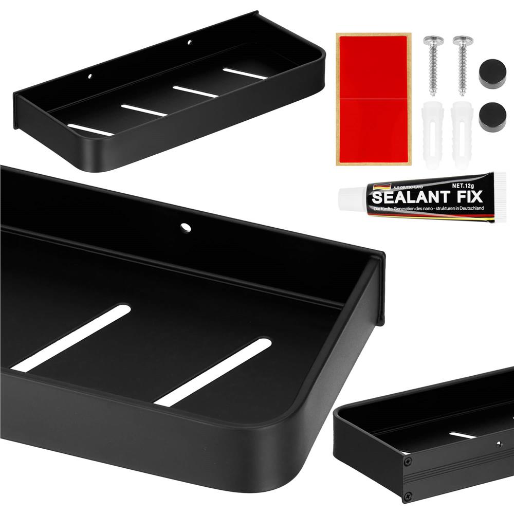 Raft de baie cu 2 sisteme instalare pe perete, aluminiu, 30x12x4cm, negru