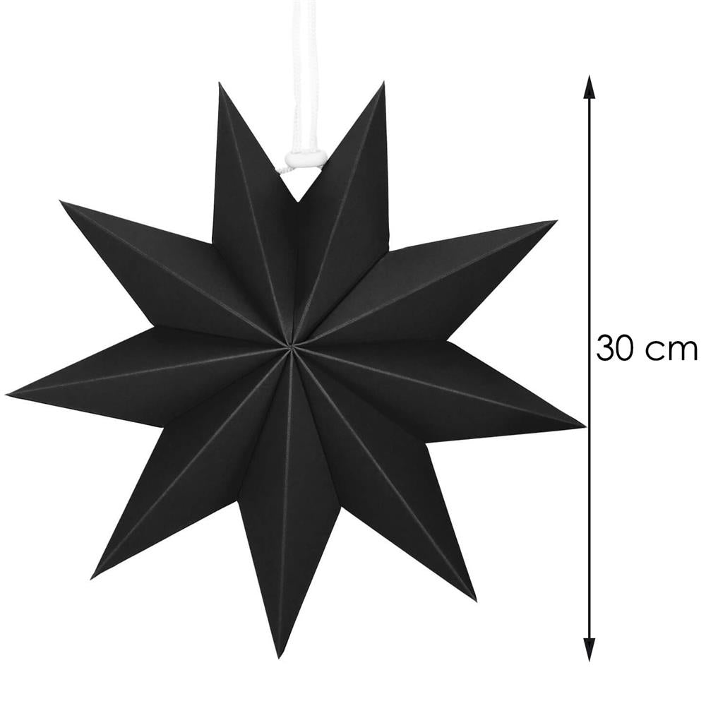 Stea decorativa 3D din hartie, cu 9 colturi, 30cm, neagra