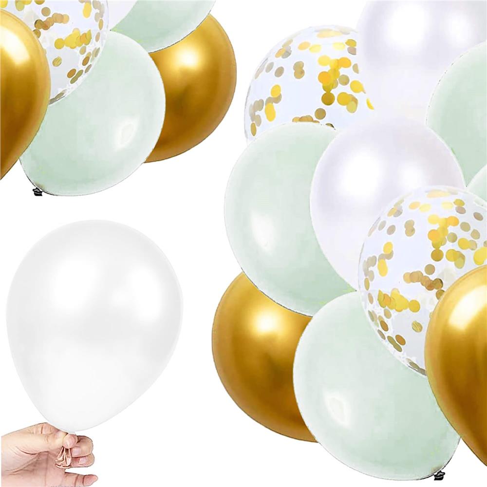 Set 50 baloane pentru petrecere, 40cm, alb, auriu, verde menta