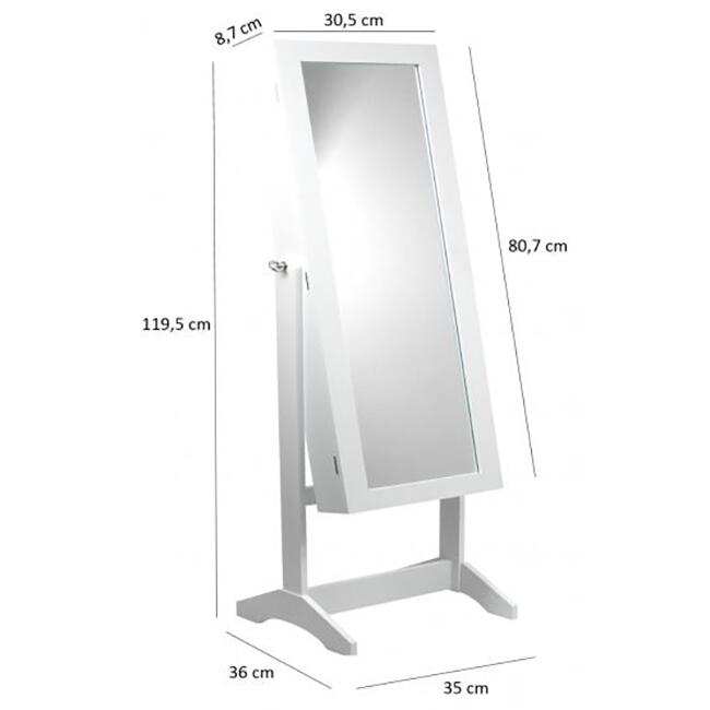 Dulap de toaleta cu oglinda si spatiu de depozitare bijuterii, 35x120cm, alb