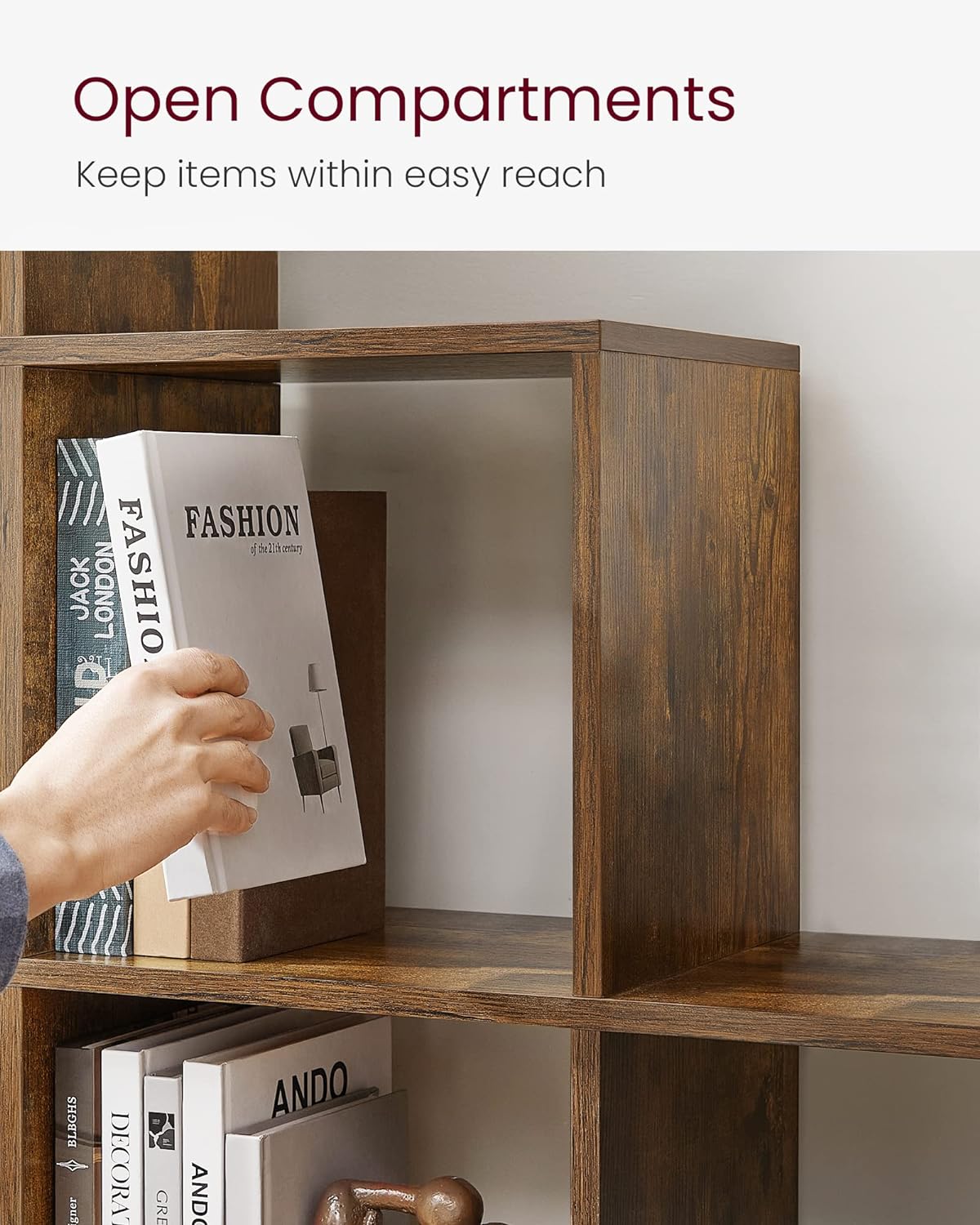 VASAGLE Biblioteca cu 10 compartimente, unitate de depozitare pentru decoratiuni, din lemn, 29x129x129cm, maro rustic