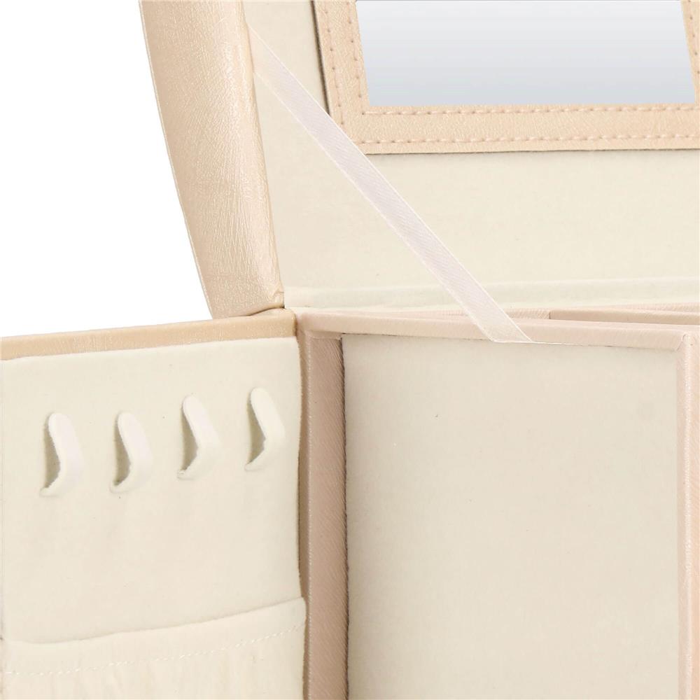 Cutie depozitare si organizare bijuterii, piele ecologica + velur, 18 x 13,5 x 14cm, crem