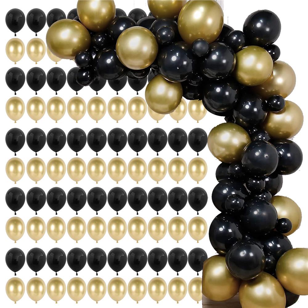 Set 100 baloane pentru petrecere, 40cm, negru auriu