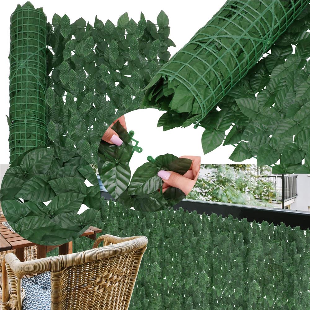 Panou paravan cu frunze artificiale pentru gard sau balcon, 100x300cm, verde inchis