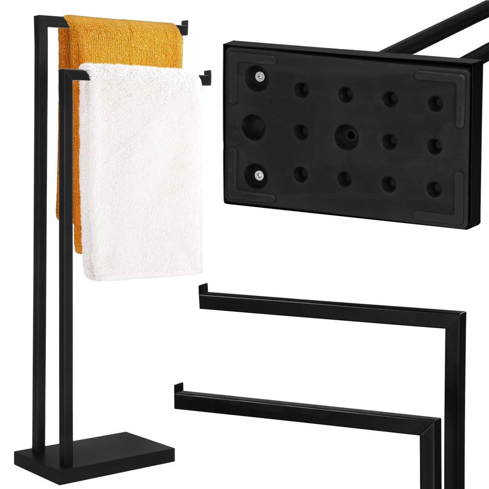 Suport metalic de baie pentru prosoape, cu 2 brate, 80 cm, negru mat