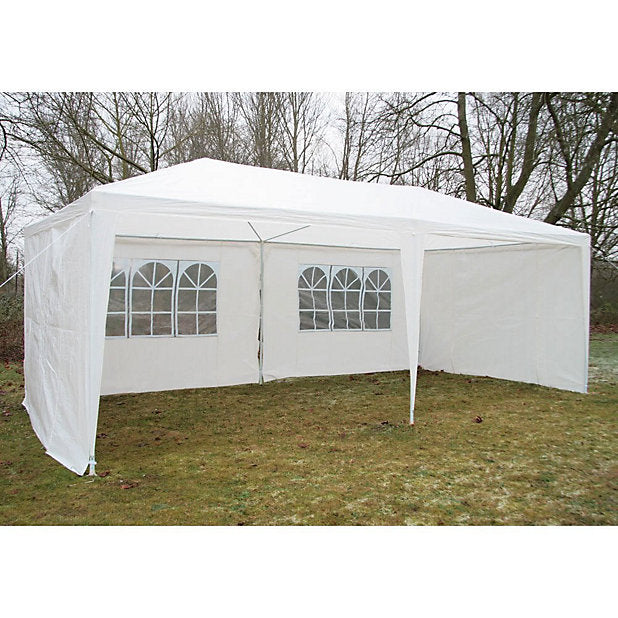 Cort pavilion 6x3m pentru gradina sau evenimente, cu 6 pereti laterali, alb