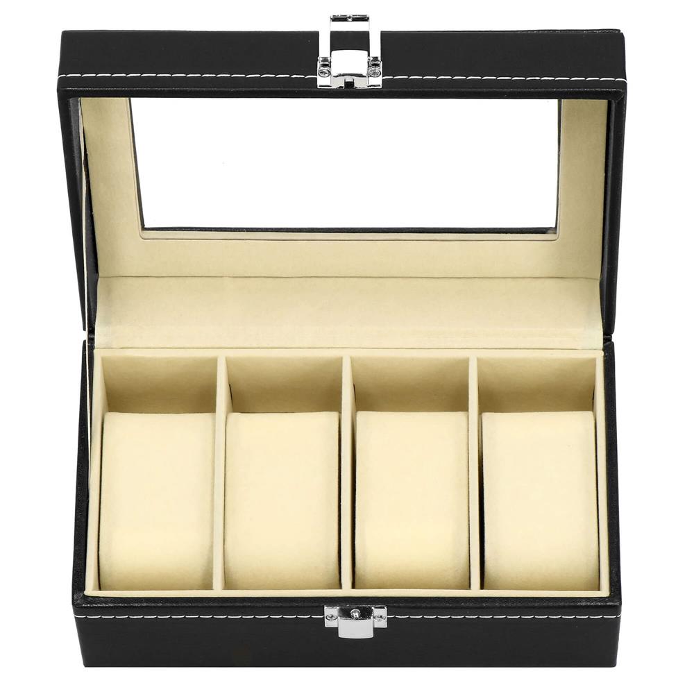Cutie depozitare si organizare ceasuri, MDF, piele ecologica, 20,5x11x8cm, negru