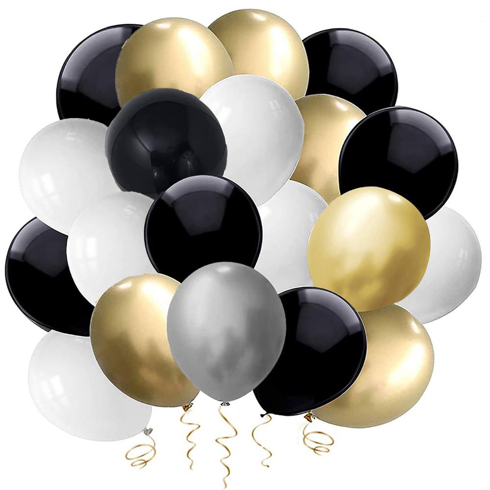 Set 53 baloane si decoratiuni, Happy Birthday, argintiu, negru, auriu
