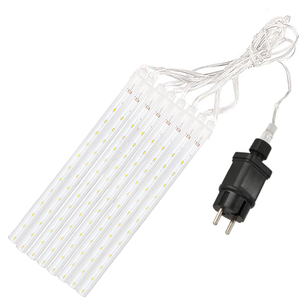 (DL) Instalatie de Craciun, 8 tuburi, 30cm, 144 LED, ploaie de meteoriti, alb