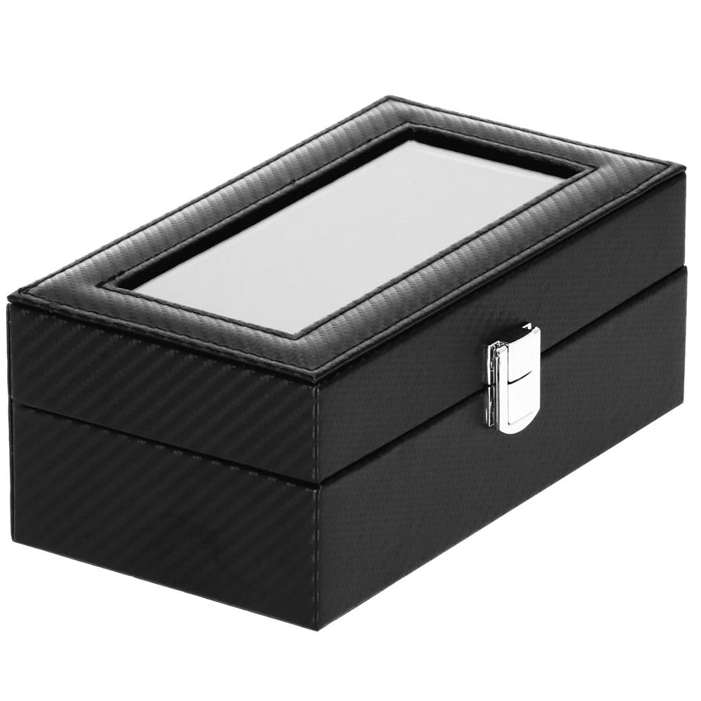 Cutie depozitare si organizare ceasuri, MDF, piele ecologica, 20,5x11x8cm, negru sarpe