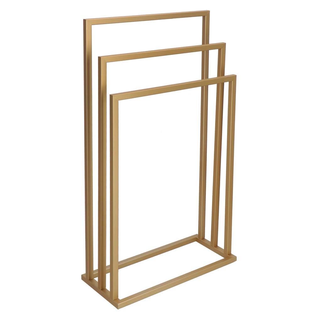 Suport metalic de baie pentru prosoape, cu 3 standuri, 86 cm, auriu mat