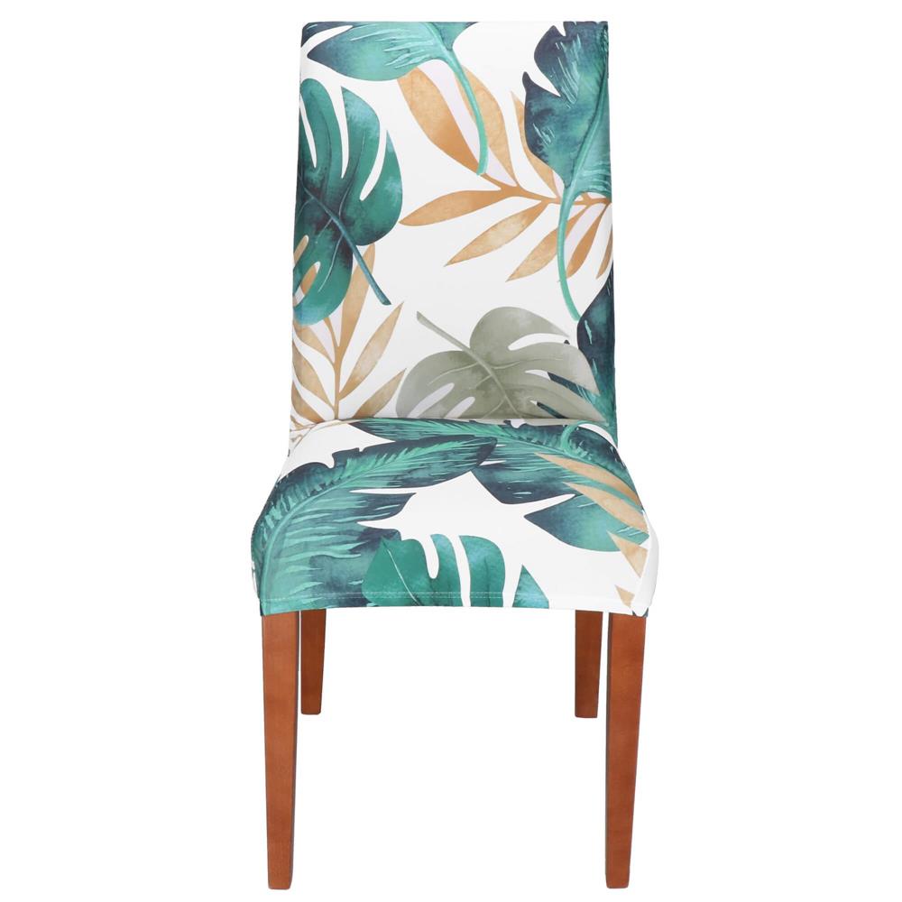Husa pentru scaun, marime universala, poliester si spandex, 38x70cm, verde cu model floral