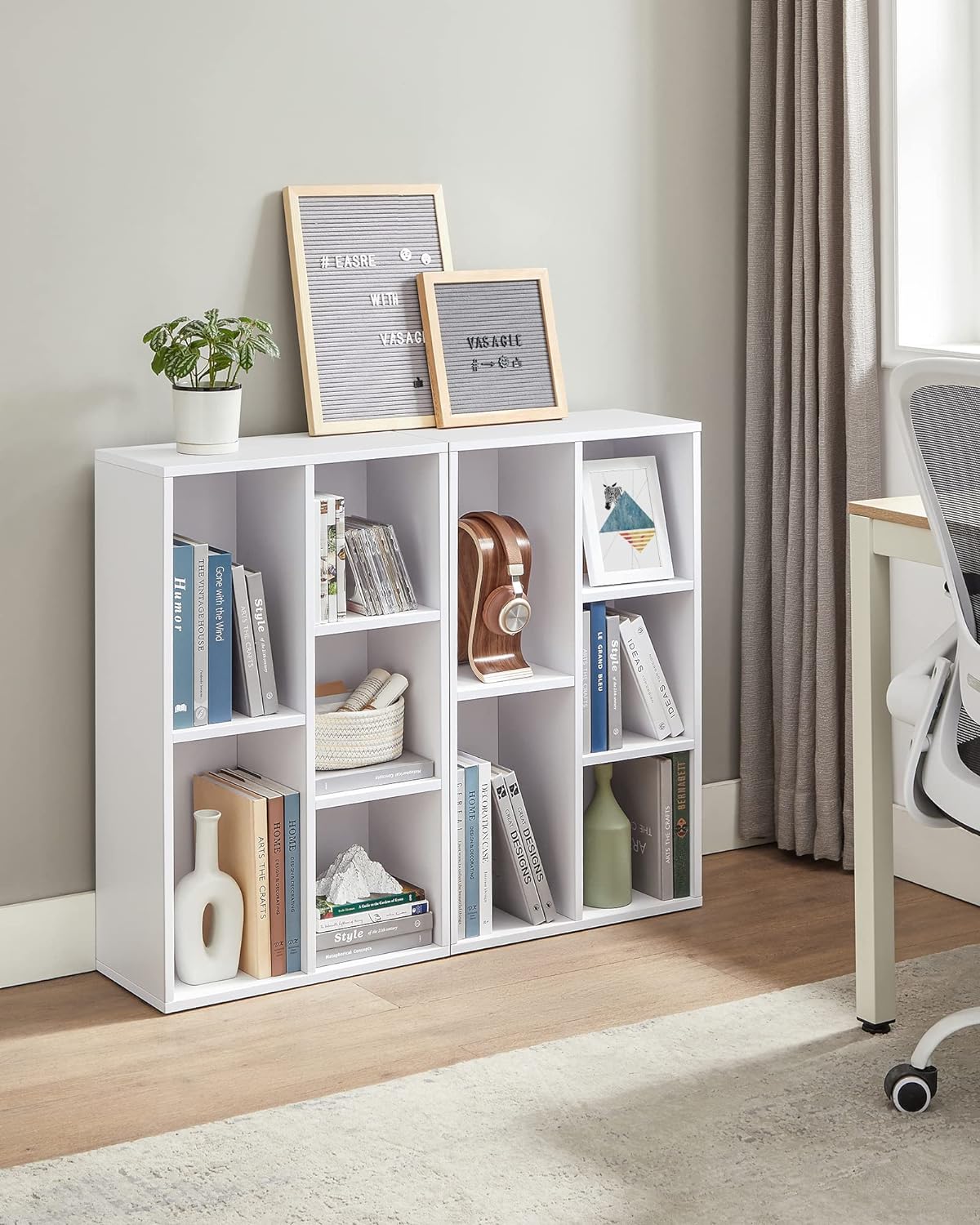 VASAGLE Biblioteca, raft cu 5 unitati de depozitare, pentru living, din lemn, 50x24x80cm, alb