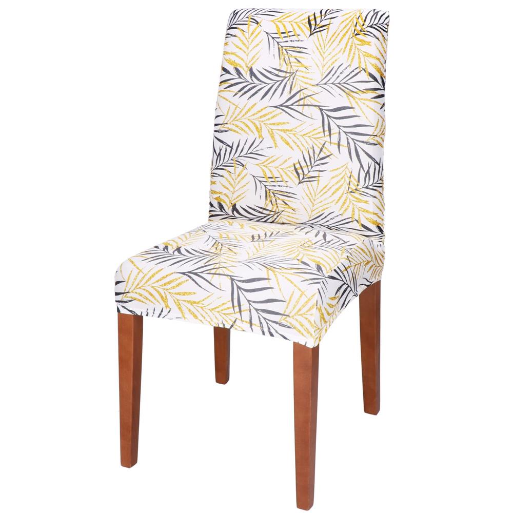 Set 4 huse pentru scaun, marime universala, poliester si spandex, 38x70cm, alb, gri si galben