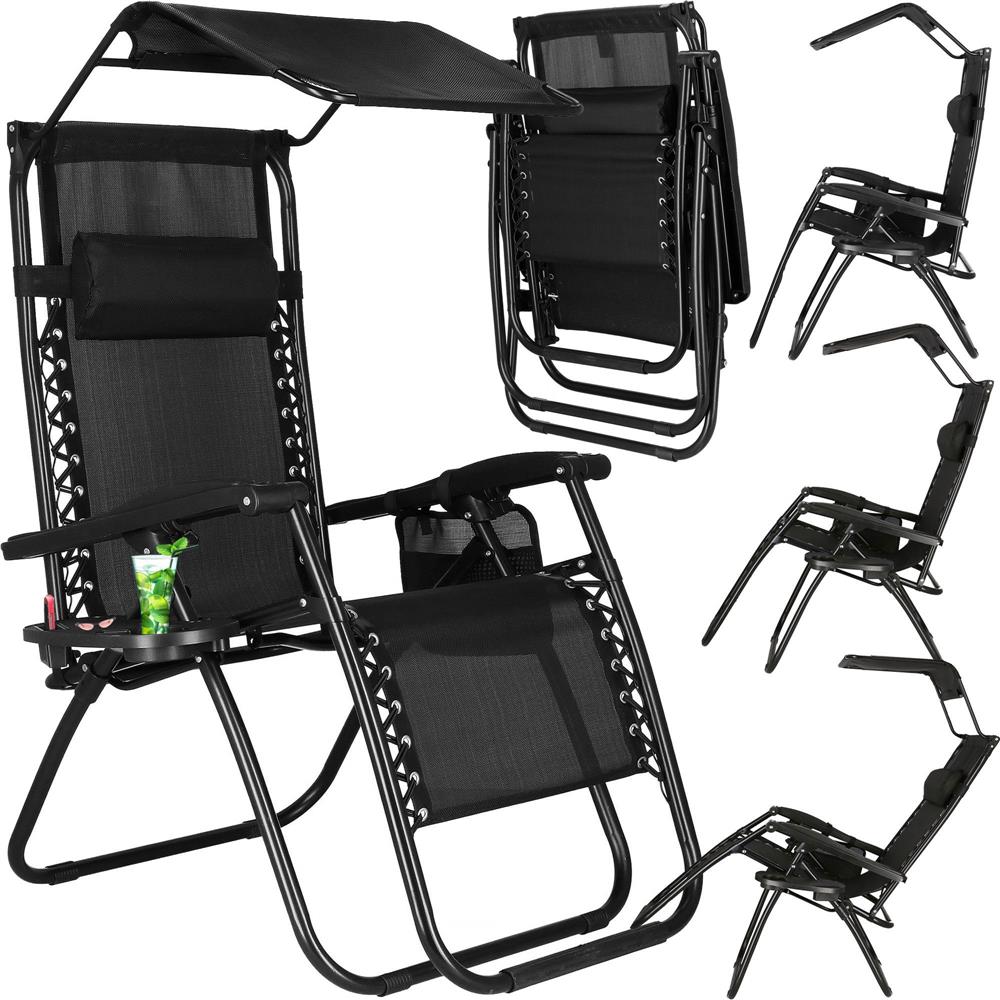 Sezlong pliabil SERSIMO GC3, Relax Zero Gravity cu parasolar, 175cm, negru