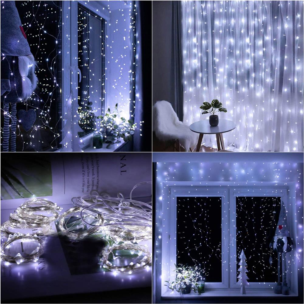 Ghirlanda luminoasa tip perdea 200 LED-uri, 2x2m, pentru interior, alimentare USB, alb