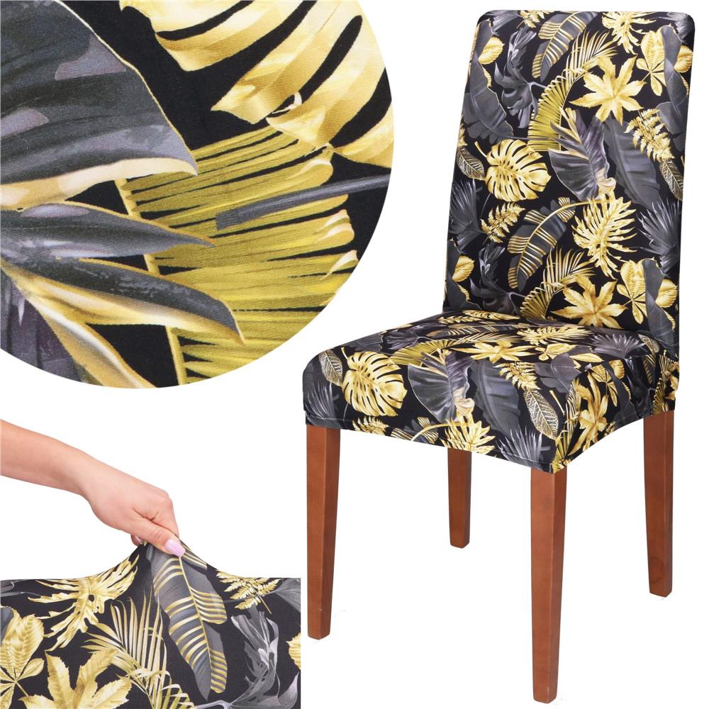 Set 4 huse pentru scaun, marime universala, poliester si spandex, 38x70cm, gri si galben