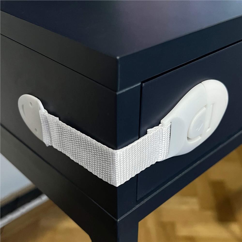 Set 10 sigurante blocator sertare si usi, plastic si textil, ajustabile, 20 cm, alb - 4