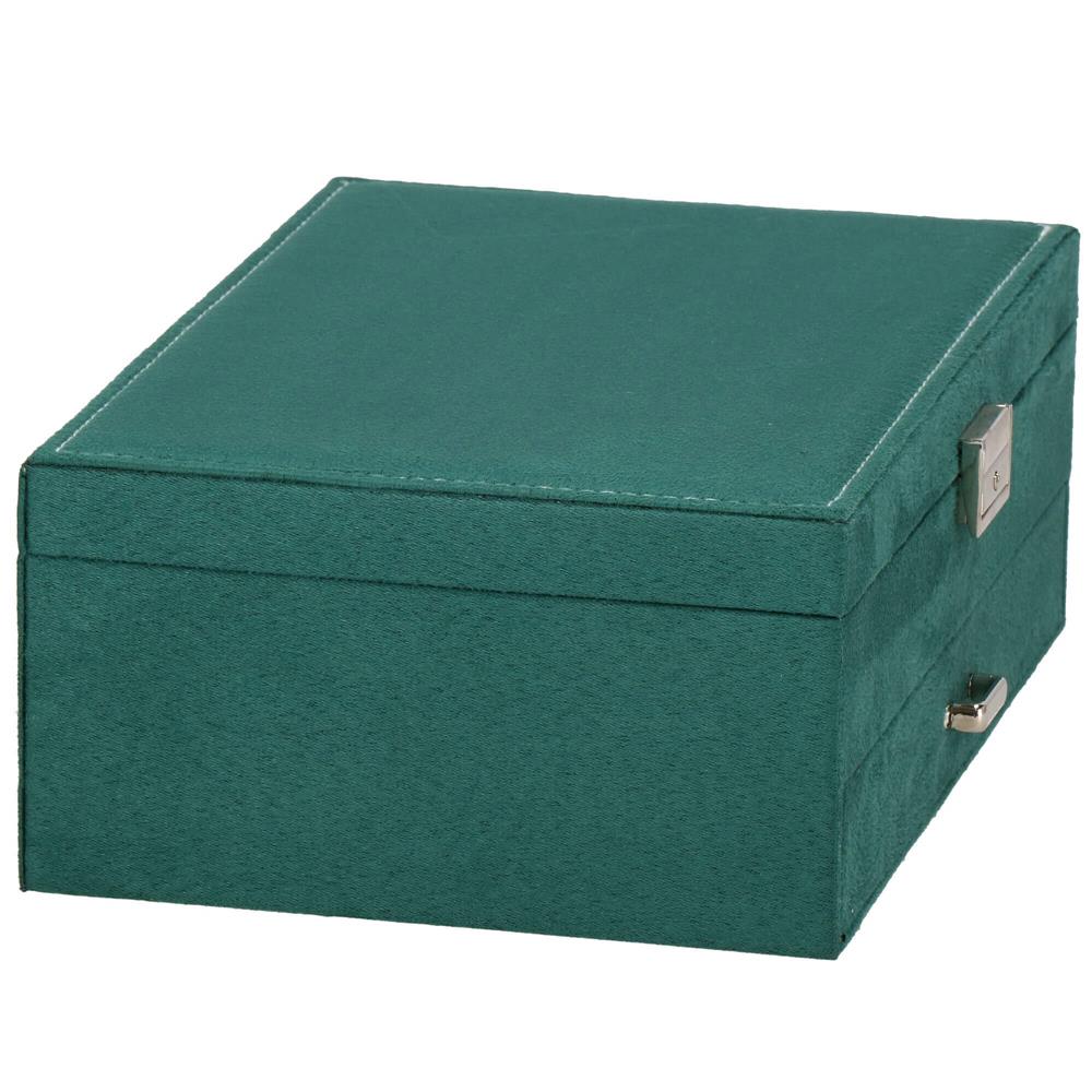 Cutie depozitare si organizare bijuterii, velur, 27 x 19 x 10,5 cm, verde