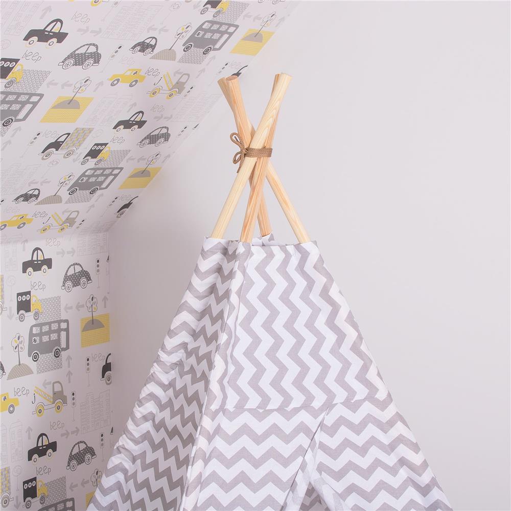 Cort copii Sersimo stil indian Teepee Tent cu fereastra, alb gri zig zag