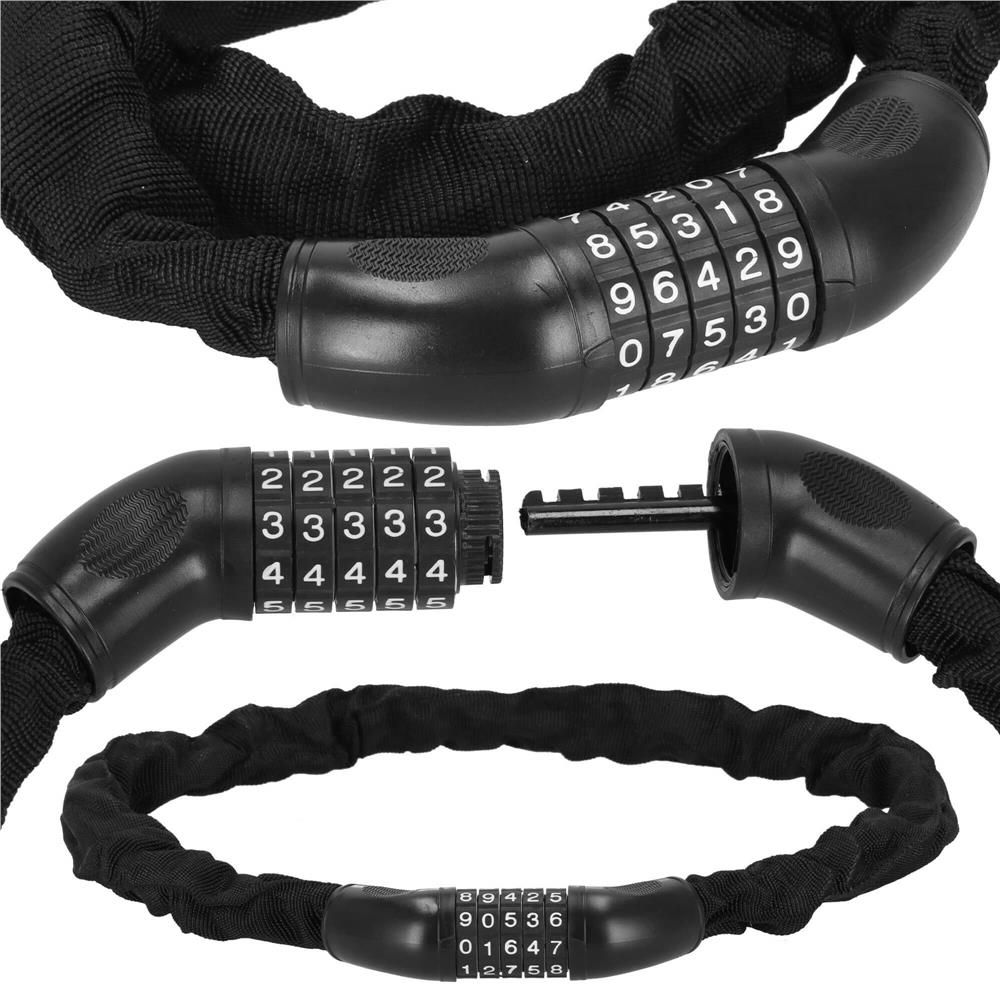 Lant antifurt bicicleta si trotineta, inchidere cifru, lungime 98 cm, Otel, Negru