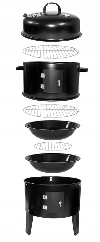 Gratar metalic pe carbuni, inchis pe 3 nivele, cu capac si termometru, 83x40x38cm